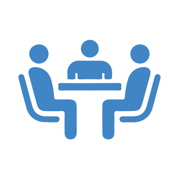 Illustration of three people meeting around a table