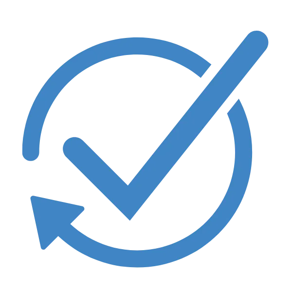 Illustration of a check mark inside a circular arrow