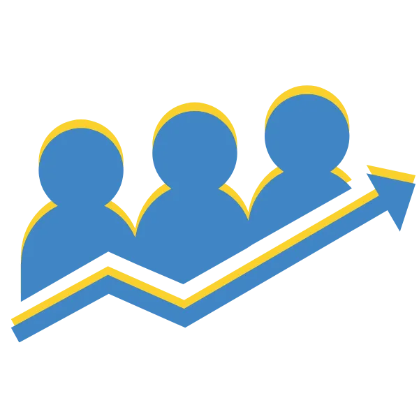 Illustration of three people above an upward-trending arrow